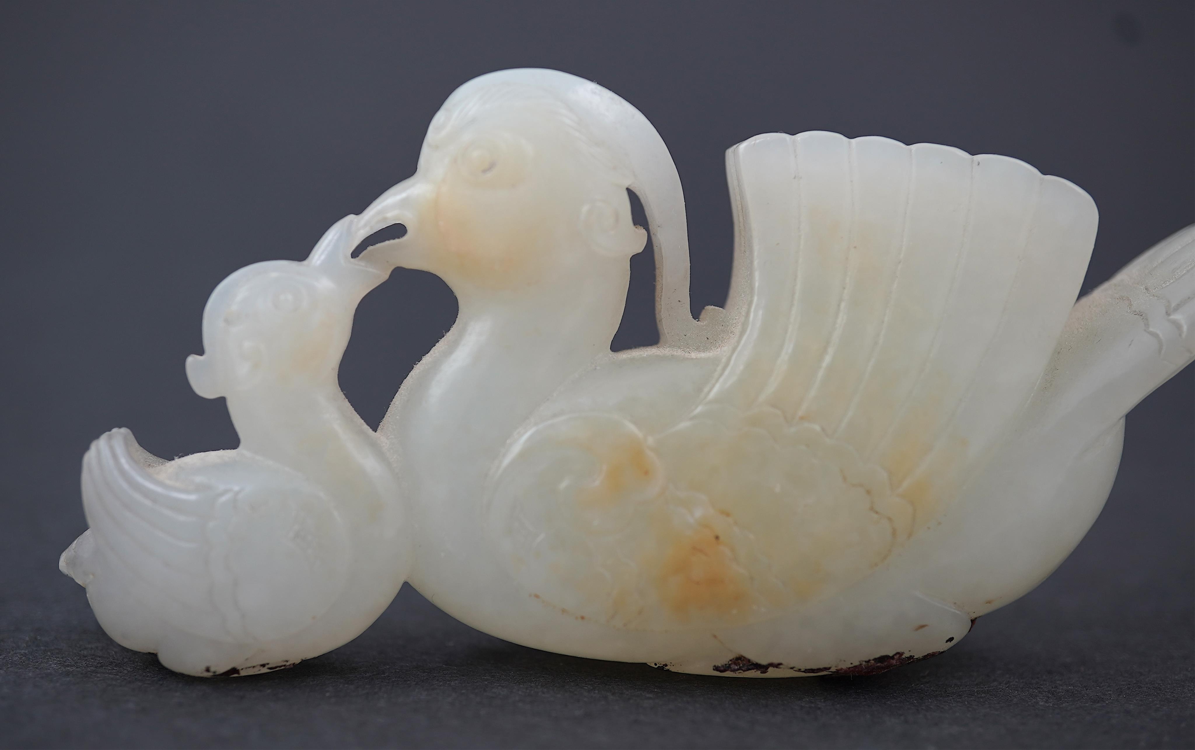 A Chinese white jade mandarin duck group, 18th/19th century